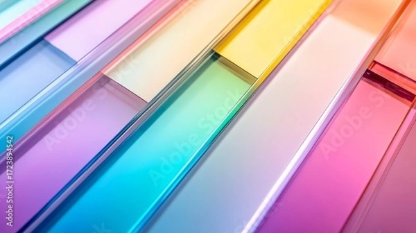 Fototapeta Colorful abstract glass panels arranged in a dynamic pattern, reflecting light and creating vibrant hues, showcasing modern design and artistic expression in a visually striking composition