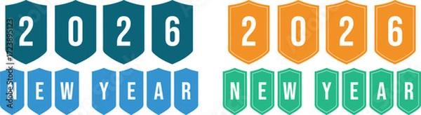 Obraz Celebrate 2026 New Year Designs with Festive Numbers & Colorful Banners - A Cheerful Collection of Isolated Vector Illustrations for Holiday Greetings