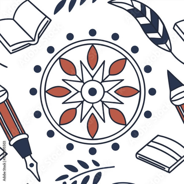 Fototapeta Educational mandala symbolizing knowledge learning book pen vector illustration icon vector