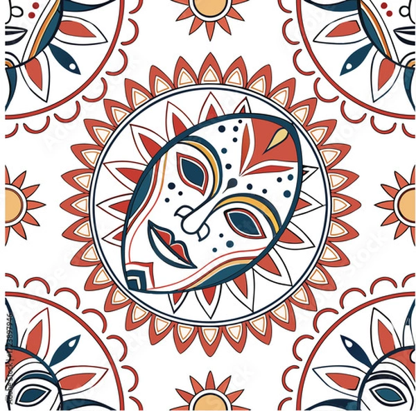 Fototapeta Folk mask inspired mandala vector illustration scalable pattern art vector