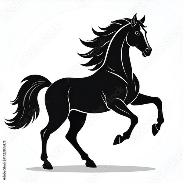 Obraz Black horse silhouette, stylized, dynamic pose
