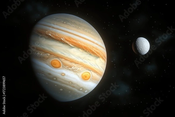 Fototapeta juxtaposition of gas giant and moon in dark space.
