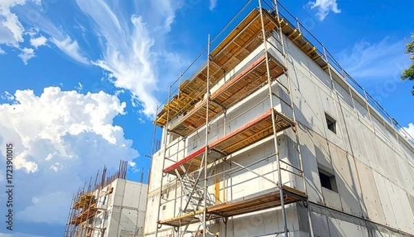 Obraz Construction site with scaffolding and building under construction