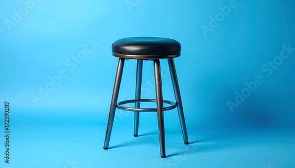 Obraz Black leather bar stool against bright blue backdrop