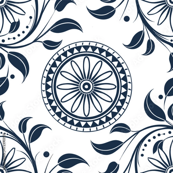 Fototapeta Intricate rickshaw wheel mandala abstract floral vector illustration scalable vector