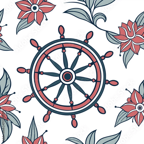 Fototapeta Rickshaw wheel mandala with abstract floral vector illustration scalable eps icon vector