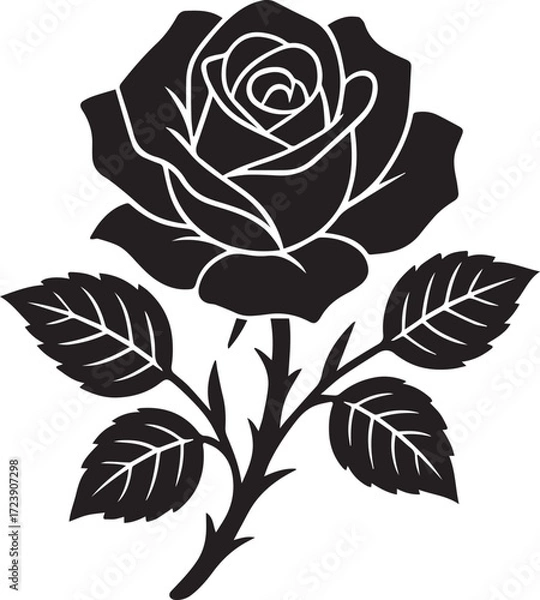 Fototapeta Stencil rose flower silhouette vector design isolated on a white background, rose vector art, rose flower wall decor