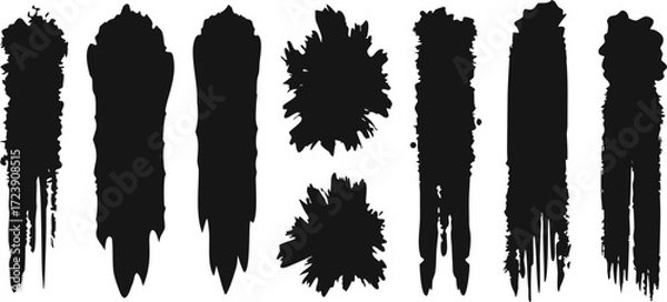 Fototapeta Collection of eight distinct black brush stroke grunge vector graphics vector