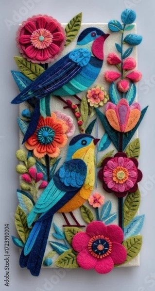 Obraz Vibrant paper birds and flowers