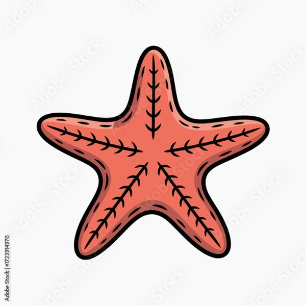 Fototapeta Red Starfish Vector Illustration with Black Branching Patterns | Stylized Five-Armed Starfish Drawing | Decorative Starfish Artwork for Stock Graphics