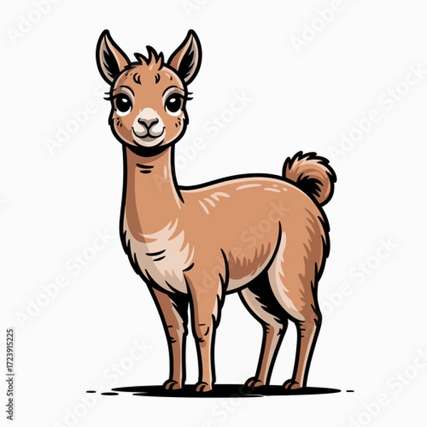 Fototapeta Cute Cartoon Llama Vector Illustration with Perked Ears | Stylized Fluffy Llama Drawing for Stock Graphics | Playful Llama Artwork for Creative Projects
