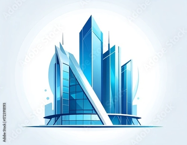 Fototapeta Elite real estate developer logo, glass tower with futuristic facets, premium high-tech minimalist emblem, luxury architecture branding