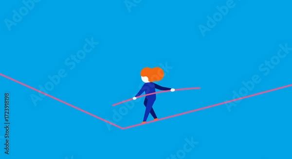 Fototapeta Person balancing on a tightrope with a balancing pole.