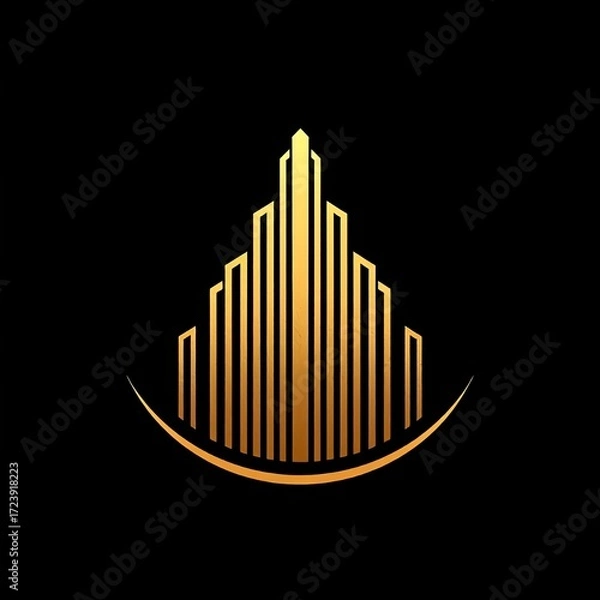 Fototapeta Elite developer logo, abstract golden tower with clean geometric lines, premium construction emblem, prestigious and strong vector design