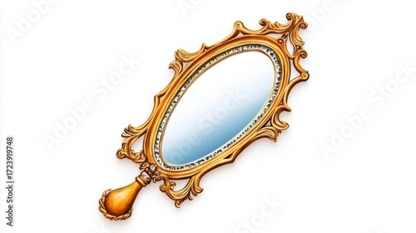 Fototapeta Elegant antique mirror with intricate golden frame and smooth reflective surface, perfect for home decor.