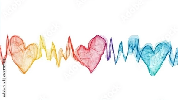 Fototapeta Abstract art depicting colorful heartbeats symbolizing love and connection in a vibrant, energetic style.