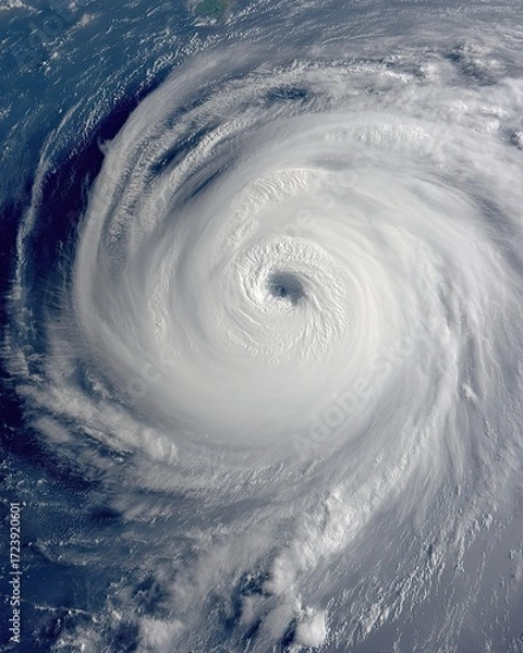 Fototapeta Powerful Hurricane Forming Over the Ocean With Swirling Clouds and Organized Structure