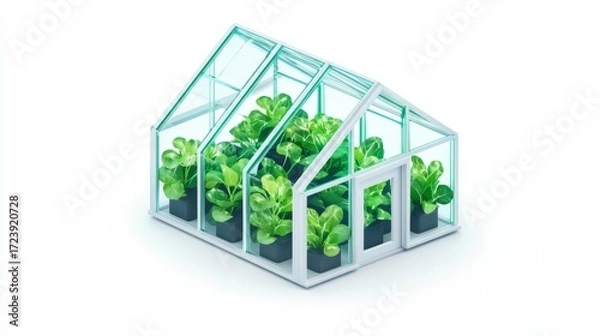 Fototapeta Modern greenhouse filled with various plants, showcasing sustainable gardening and bio-diverse growth techniques.
