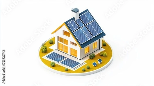 Fototapeta A modern house with solar panels, exemplifying sustainable living and energy efficiency in contemporary architecture.