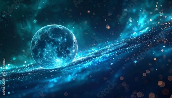 Obraz Cosmic blue sphere in swirling nebula