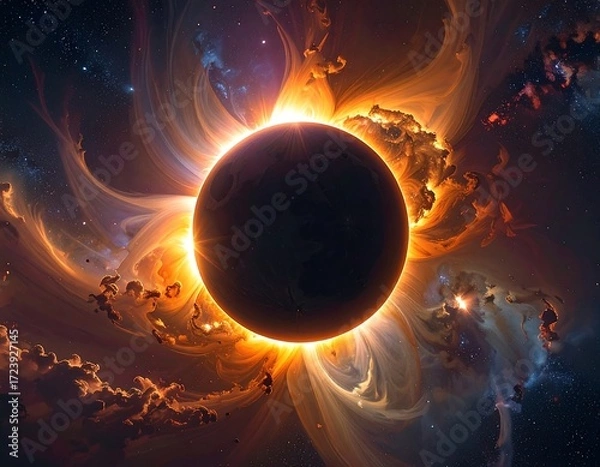 Obraz Cosmic eclipse, vibrant colors, swirling nebula