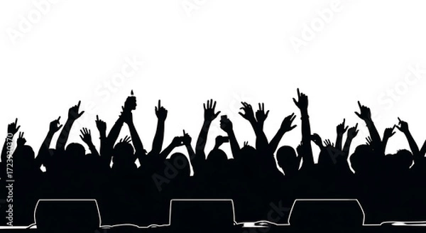Fototapeta Silhouette crowd concert hands cheering performance enjoying event