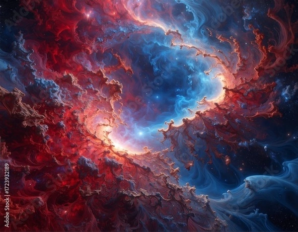 Obraz Cosmic nebula swirl of red and blue