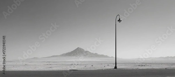 Fototapeta Monochrome desert landscape with lone lamppost