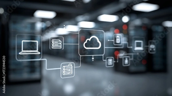 Fototapeta Cloud computing network connections in modern data center