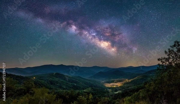 Obraz Night Sky Panorama Over Mountains