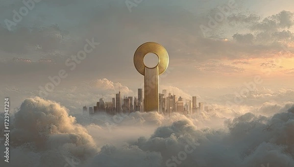 Obraz Golden city floating on clouds at sunrise