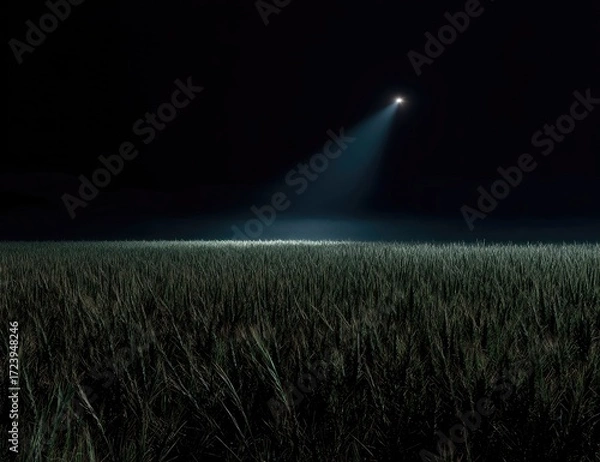 Obraz Nighttime field lit by beam