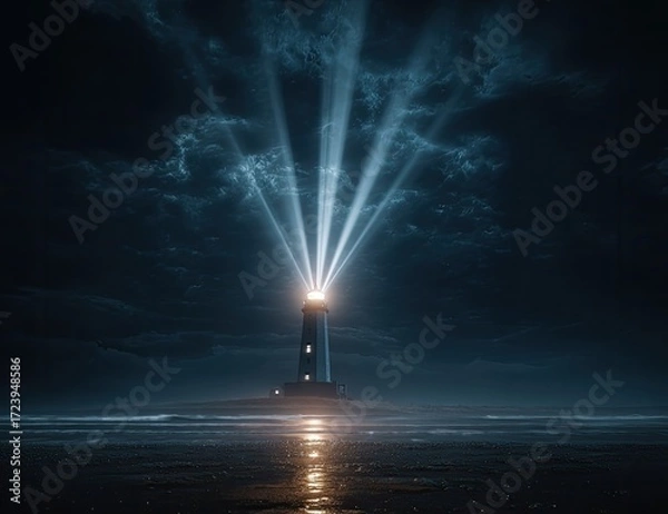 Obraz Lighthouse beaconing through storm clouds