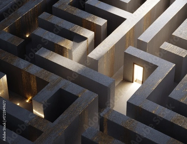 Obraz Complex maze with golden light