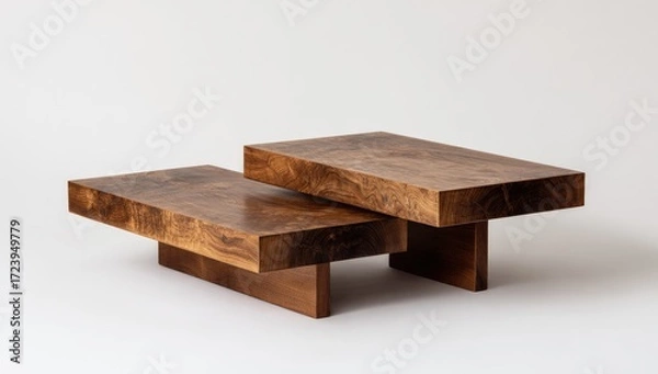 Obraz Two-tiered wooden coffee table against a plain background