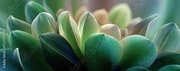 Fototapeta Close-up view of flower petals in vibrant greens and pastels