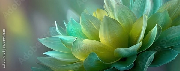 Fototapeta Close-up of a vibrant flower with soft, teal and yellow petals