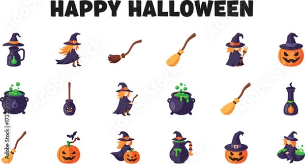 Obraz Happy halloween with witch and pumpkin for holiday party invitation design template for celebration