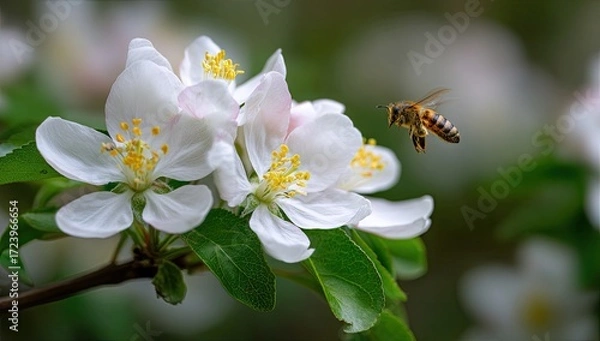 Fototapeta A bee visits delicate blossoms