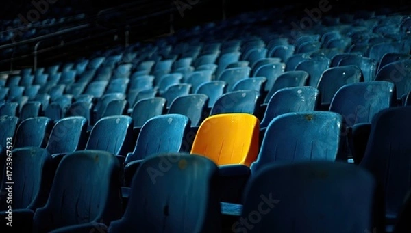 Fototapeta Empty stadium seats, one stands out (1)