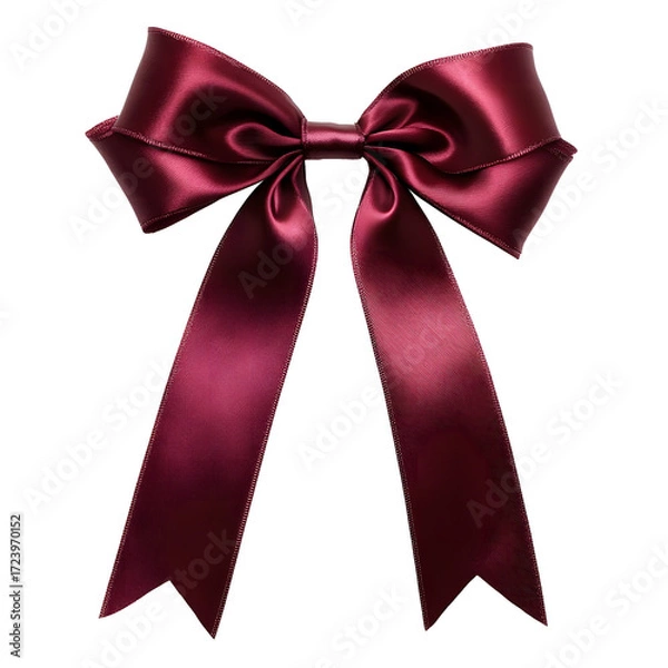 Fototapeta A shiny deep red satin ribbon bow with jagged edges isolated on transparent background