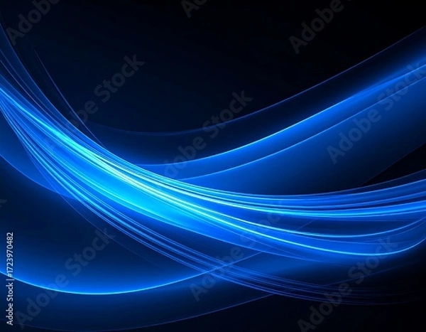 Obraz Abstract blue glowing waves on black background