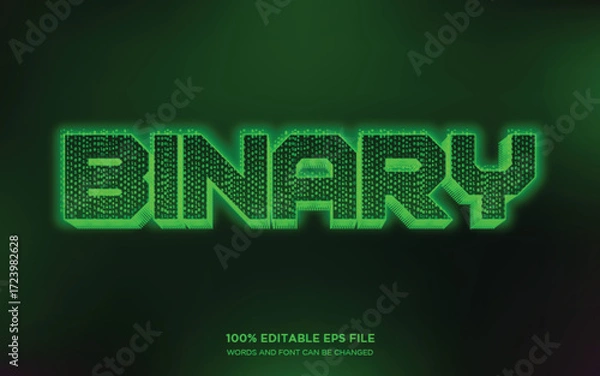 Fototapeta Binary Matrix 3D editable text style effect