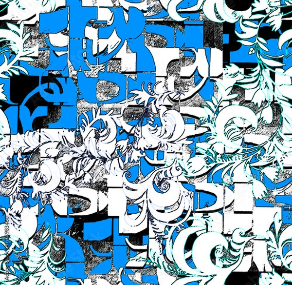 Obraz Graphic seamless background. Grunge texture with a beautiful pattern. For fabric, paper, and more. Art texture. Hand-drawn lines, splashes of paint, and blurred effects. Grunge texture.Grunge design.