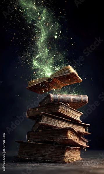 Fototapeta Spooky old tomes and books with magical effects.