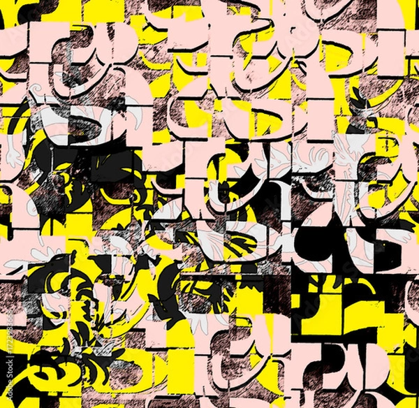 Fototapeta Graphic seamless background. Grunge texture with a beautiful pattern. For fabric, paper, and more. Art texture. Hand-drawn lines, splashes of paint, and blurred effects. Grunge texture.Grunge design.