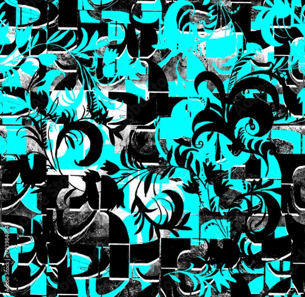 Fototapeta Graphic seamless background. Grunge texture with a beautiful pattern. For fabric, paper, and more. Art texture. Hand-drawn lines, splashes of paint, and blurred effects. Grunge texture.Grunge design.