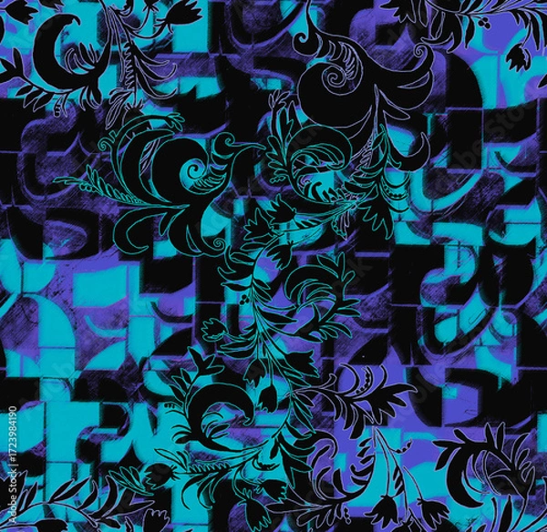 Fototapeta Graphic seamless background. Grunge texture with a beautiful pattern. For fabric, paper, and more. Art texture. Hand-drawn lines, splashes of paint, and blurred effects. Grunge texture.Grunge design.