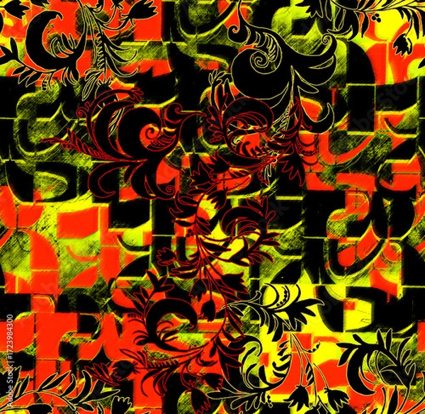 Fototapeta Graphic seamless background. Grunge texture with a beautiful pattern. For fabric, paper, and more. Art texture. Hand-drawn lines, splashes of paint, and blurred effects. Grunge texture.Grunge design.