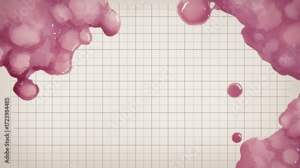 Fototapeta A whimsical composition features ink blots on a graph paper, evoking a sense of creativity and conceptual thinking.